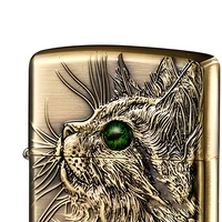 Briquet à kérosène vintage en laiton avec relief de chat, double face, en métal, coupe-vent, rechargeable, portable