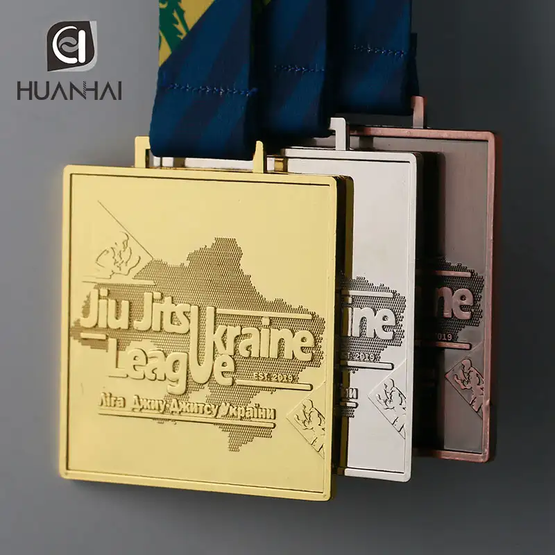 Aanpassen Goud Zilver Brons Medaille Hanger Oekraïne League Jiu Jitsu Medaille Houders