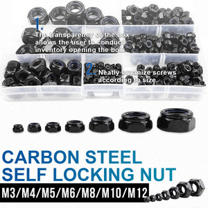 Vente en gros à prix d'usine : Kit de 245 écrous autobloquants en acier au carbone oxydé noir DIN985 M3-M12 avec insert en nylon - Product Image 3