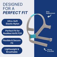 Support de fixation pour masque CPAP intégral F20, avec clips inclus, en nylon élastique gris/bleu, taille moyenne
