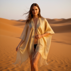 Angelina Dorado Gold <b>Shawl</b> 92x165cm Fringed Lightweight Cover Up For <b>Women</b> Summer Breathable Chiffon Solid Viscose Daily Wear - Product Image 2