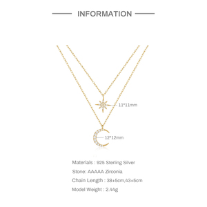 Collar CANNER S925 de Plata de Ley con Doble Estrella y Luna, Collar con Estrella Octogonal, Chapado en Oro de 14k y 18k para Chicas - Product Image 2