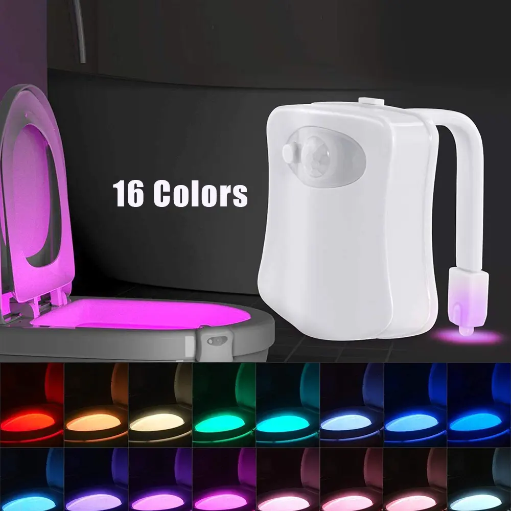 Luz noturna de led para banheiro, luz noturna com sensor de movimento pir 16 cores alteráveis wc luz para vaso sanitário casa banheiro