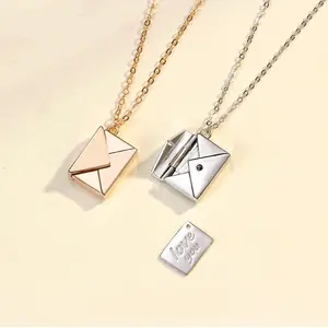 Mother's Day Gift 925 Sterling Silver Women 18k Gold Plated Letter Engraved Love You Envelope Necklace