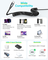 Cable USB C SUNGUY de 60W, Cable de Carga Rápida Retráctil, Cable de Datos para Teléfono, Laptop, Banco de Energía, Automóvil