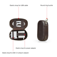 Organisateur de pochette technique de voyage en cuir à l'huile pleine fleur à la main pour câbles et adaptateurs avec anneau en métal essentiel de voyage