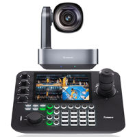 Cámaras PTZ Tenveo NDI VL12U 4K con Controlador de Teclado con Joystick, Pantalla LCD de 7 Pulgadas con 4 Divisiones, Joystick 4D, Sistema de Videoconferencia PoE