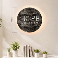 Horloge murale intelligente avec alarme, affichage LED numérique moderne, date, rétroéclairage, grand écran LED, horloge murale en bois avec télécommande