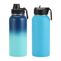 Bouteille d'eau en acier inoxydable de 32 oz avec 3 couvercles, isolation à double paroi, gourde sport pour les voyages