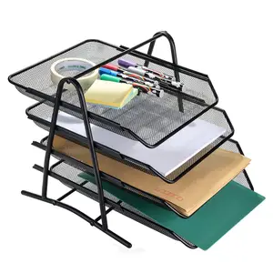 ZEQUAN Metal Mesh Document Tray Magazine Rack Tray 4-Tier Desktop Office Document Tray