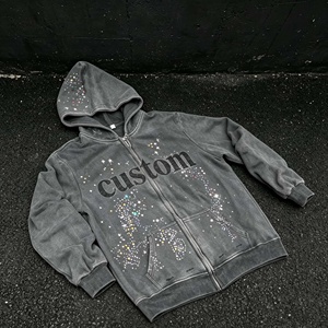 Sudaderas con Capucha de Alta Calidad, Personalizadas con Logotipo, Estilo Urbano, con Pedrería, Lavado Ácido, Algodón Grueso, Talla Grande, Estilo Desgastado - Product Image 1