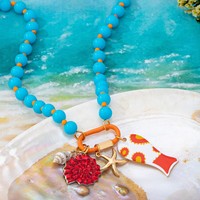 Kalung manik-manik bertema samudra warna-warni SongYi, kalung berlapis-lapis dengan liontin hewan laut untuk wanita, perhiasan pesta liburan