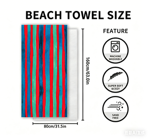 Toallas de <span class=keywords><strong>Playa</strong></span> Extra Grandes de Alta Calidad, Secado Rápido, Sin Arena, en Colores Naranja, Rojo, Azul, Rosa, Verde, Marrón, Rayas Amarillas y Blancas - Product Image 2