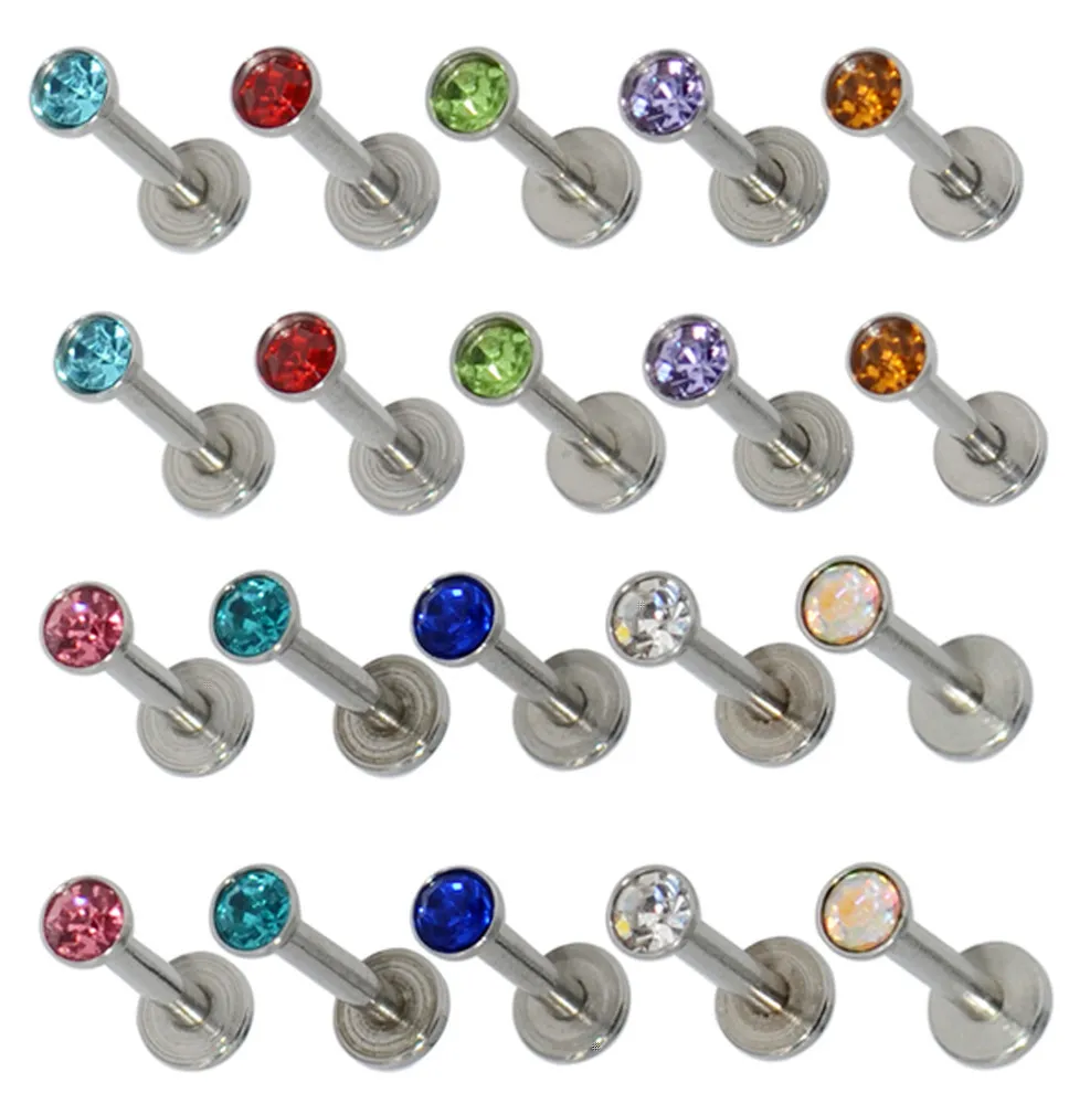 Paslanmaz çelik 2mm 3mm renkli taş jewel burun çıtçıt moda toptan piercing takı burun halkası ile kadınlar için 6/8mm bar