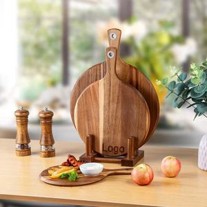 Solid Wood Pizza <b>Pan</b> Round With <b>Stand</b> Steak Plate Acacia Wood Cutting Board Fruit Tray Party Use - Product Image 1