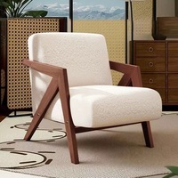 Fauteuil d'appoint en bois de noyer de style mid-century JP avec tissu tissé noir et blanc et pouf assorti pour salon