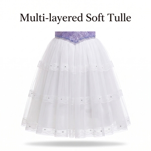 White Lavender Rhinestone Romantic Long Ballet Tutu Kids <b>Graduation</b> Ball Stage Performance Dress Multi-Layer Lace Mesh Skirt - Product Image 4