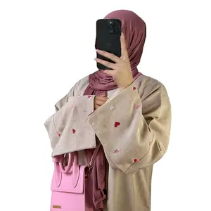 2024 Eid Besticktes Herz Abaya Open Front Cardigan Maxi kleid Arabische Robe Ramadan Frauen Abayas Ialam Kleidung