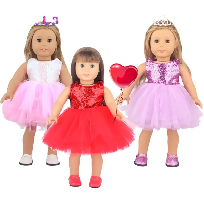 18 inç oyuncak bebek giysileri kız için amerikan oyuncak bebek yeni pembe kırmızı rüya elbise