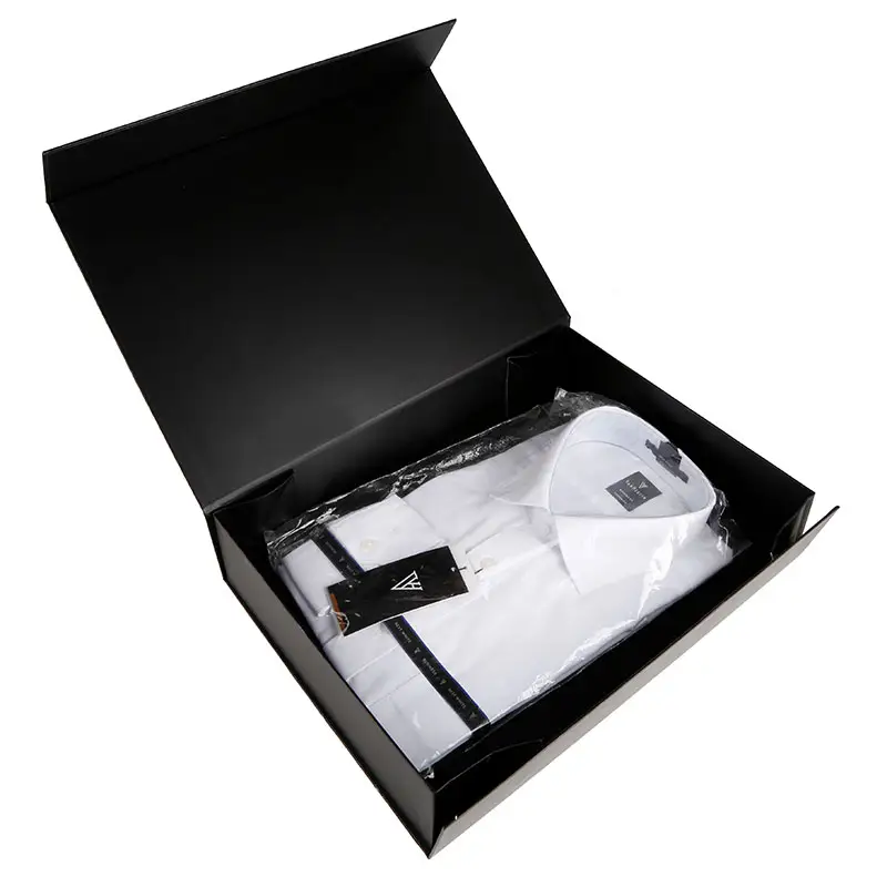 Custom Luxe Zwarte Kleding Pakket Doos Magnetische Vouwdoos Sluiting Geschenkdozen Voor Pak