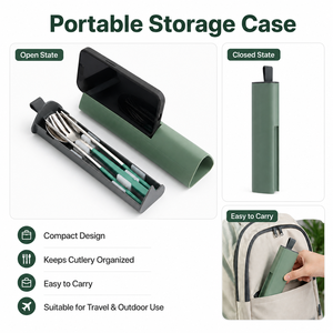 3 Piece 304 Stainless Steel Portable Cutlery <b>Set</b> Reusable Spoon Fork Chopsticks Travel Camping Utensil <b>Set</b> with <b>Case</b> - Product Image 4