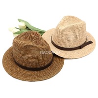 Chapeau de plage Panama en paille raphia marron - Protection solaire anti-UV - Unisexe - Style formel pour l'extérieur - Circonférence de la tête 48-50 cm