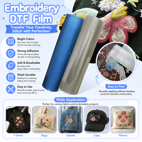 Qinyu Laris Manis AB Printing 30cm 60cm Roll Heat Transfer Embroidery Puff Effect UV 3D DTF Film Bahan PET untuk Pakaian QY-uv Film