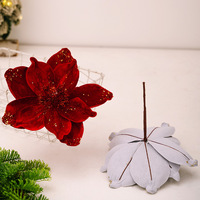 26cm Rouge Or Sequin Décoré Mini Fleurs Artificielles Poinsettia pour Ornements de Sapin de Noël