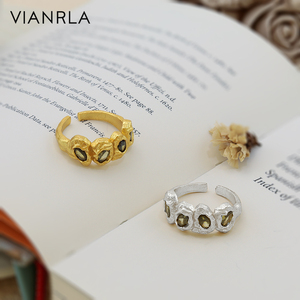 Anillo VIANRLA de Plata de Ley 925, Moderno, Chapado en Oro y Plata, Texturizado, con Circonita Cúbica, Ajustable, para Mujer - Product Image 4