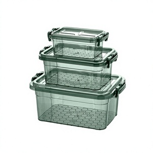 Cateem Premium 3-Piece Clear PP <b>Plastic</b> Food Storage <b>Container</b> Set Airtight Locking <b>Lids</b> Stackable Portable Waterproof Kitchen - Product Image 1