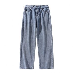 Pantalon ample pour homme de haute qualité, jean bleu délavé avec logo personnalisé, jean décontracté en coton pour homme - Product Image 1