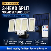 Lampe solaire à détecteur de mouvement 280 LED résistante aux intempéries, design rotatif à 3 têtes, éclairage large portée, lumière de sécurité pour terrasse