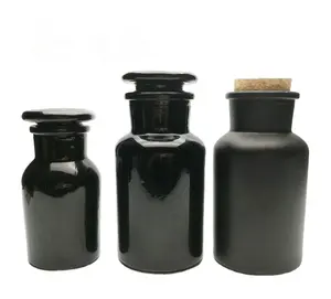 Pas cher Prix 30ml 60ml 125ml 250ml 500ml 1000ml Mat Noir Apothicaire Pots avec En Bois/Bouchon En Verre