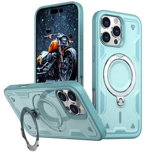 Pour iPhone 16 Pro Max 2 en 1 Anti-chute 360 métal cercle magnétique porte-carte support sans fil charge étui de téléphone pour iPhone 16Pro - Product Image 1