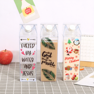 Botella de Agua de Plástico Transparente de 500 ml y 1000 ml, a Prueba de Fugas, Libre de BPA, Reutilizable, Cuadrada, para Leche y Jugos - Product Image 6