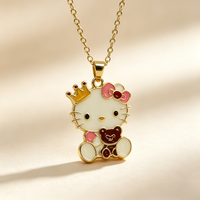 Collar Chapado en Oro de 18K con Colgante de Osito, Cadena con Dibujo Animado de Gato, para Niñas, Joyería de Moda, Regalo
