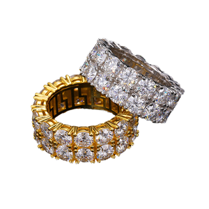 Anillo de Dedo Personalizado de Plata de Ley 925 con Doble Hilera de Diamantes Moissanite VVS de 2MM, Alta Calidad, Estilo Hip Hop, Pasa el Test de Diamantes - Product Image 1