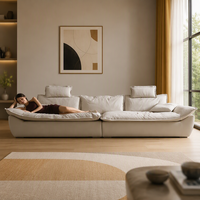 Ensemble de canapés super grand, assise super profonde, dossier large et haut, salon, style italien minimaliste, crème, luxe léger, canapé-lit en cuir PU