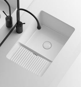 Fregadero de lavandería de poliéster con lavabo de cerámica blanca moderna, con tabla de lavado, accesorio conveniente para escurridor de baño - Product Image 5