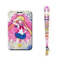 Porta Tarjetas de Plástico con Cordón, Estilo Anime Sailor Moon, para Teléfono, Identificación Laboral, Tarjeta de Comedor, Estudiante