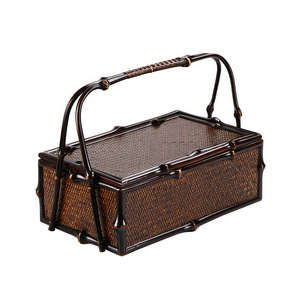 Caja de transporte de bambú con forma de ciervo, caja de almacenamiento para juego de té con asa, juego de té de laca chino retro inspirado en el Zen, caja para alimentos - Product Image 5