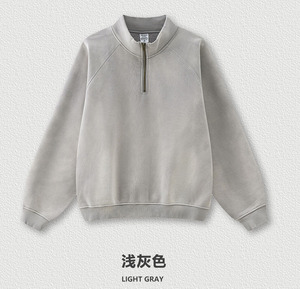 Logo personnalisé poids lourd vierge coton polaire tissu surdimensionné imprimé demi fermeture éclair Vintage sweat à capuche sweat - Product Image 3