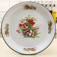 Planches de camping en émail vintage en gros d'usine avec technique d'émail de couleur de motif floral