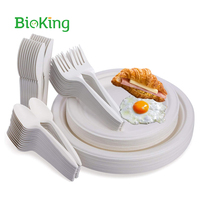 BioKing Factory Direct Ensemble de vaisselle en papier de bagasse biodégradable Assiettes jetables Couverts de canne à sucre pour les fêtes USA/Amérique