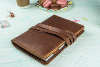 Journal de voyage A5 en cuir vieilli avec reliure cousue, impression UV, couverture souple marron foncé, pour cadeau vintage certifié et gaufré