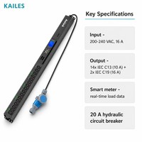 KAILES(KLS) KLS-K66 Série ZD PDU intelligent MD 16A 200-240Vac 3840W Noir 14 prises C13 + 2 prises C19 (anti-desserrage) pour armoire réseau