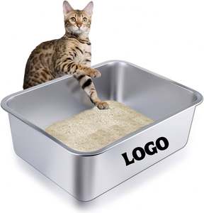 Bac à litière pour chat en acier inoxydable avec logo personnalisé, bac à litière en métal à côtés hauts pour chats, lapins et animaux de compagnie, accessoires pour toilettes pour chats - Product Image 1