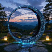 Lampu Seni LED Cincin Baja Anti Karat Gaya Zen Ukuran Besar BLVE Custom untuk Proyek Lanskap Taman Plaza