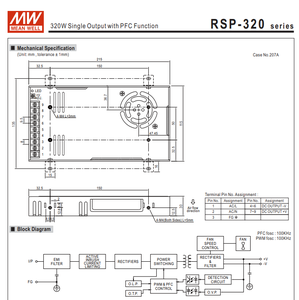MEAN WELL RSP-320-12 320.4W 12V 26.7A 1U Low Profile AC‑DC Enclosed Power Supply Built-in Active PFC AC88‑264Vac - Product Image 5