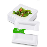 Assiettes carrées écologiques en bagasse de canne à sucre de 6 pouces pour mariage, vaisselle jetable biodégradable en canne à sucre